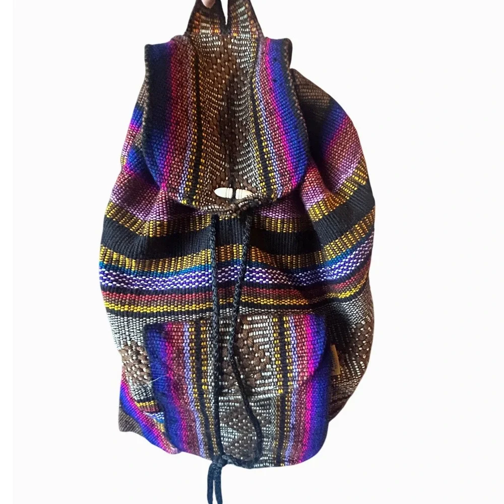 Bohemian Pinzon‎ Woven Drawstring Backpack Multi Color Stripes Triba DO NOT BUY